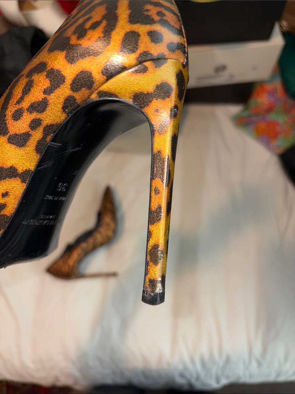 Saint Laurent Leopard Print Pointed Toe Pumps animal print SZ 36 - Picture 13 of 16